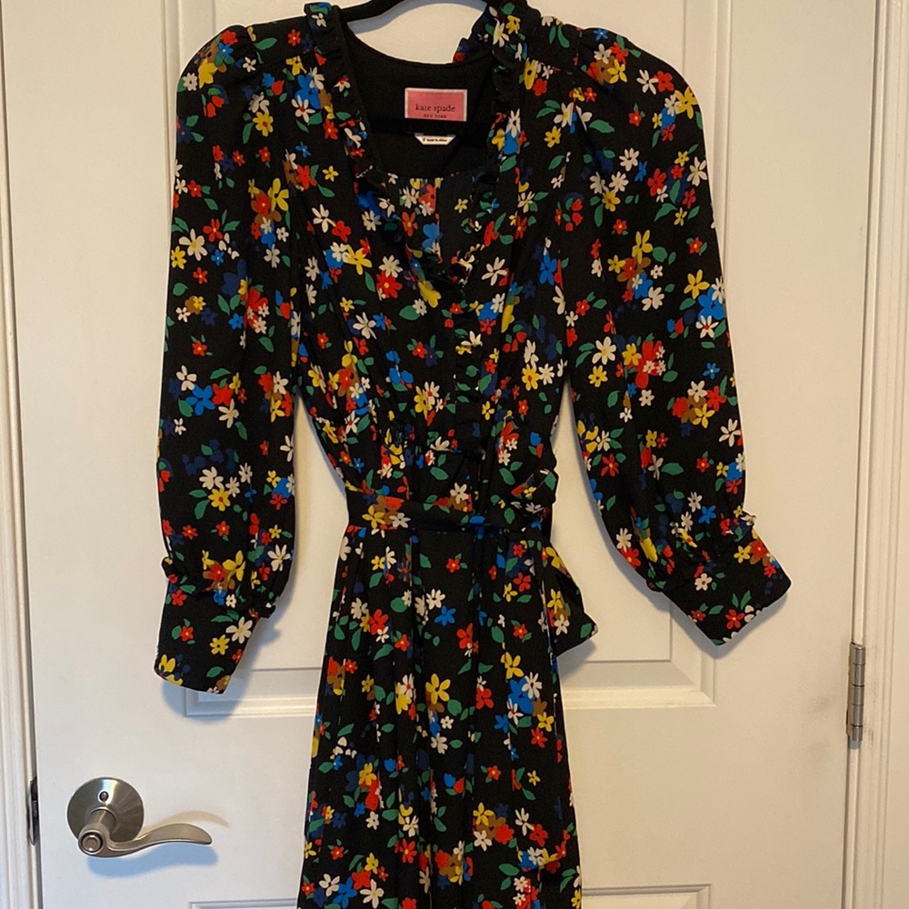 KATE SPADE floral dress long sleeve size 0 with tie waist
